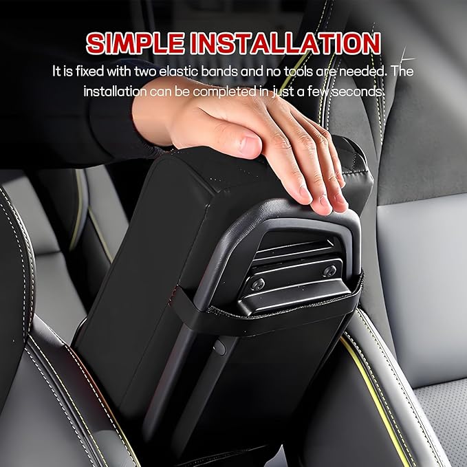 Car Center Console Armrest Pillow, 13.19"×7.87" Leather Car Arm Rest Cover, Memory Foam Auto Armrest Cushion with Cup Holder Phone Slot, Universal Vehicle Middle Console Cushion Pad (Black)