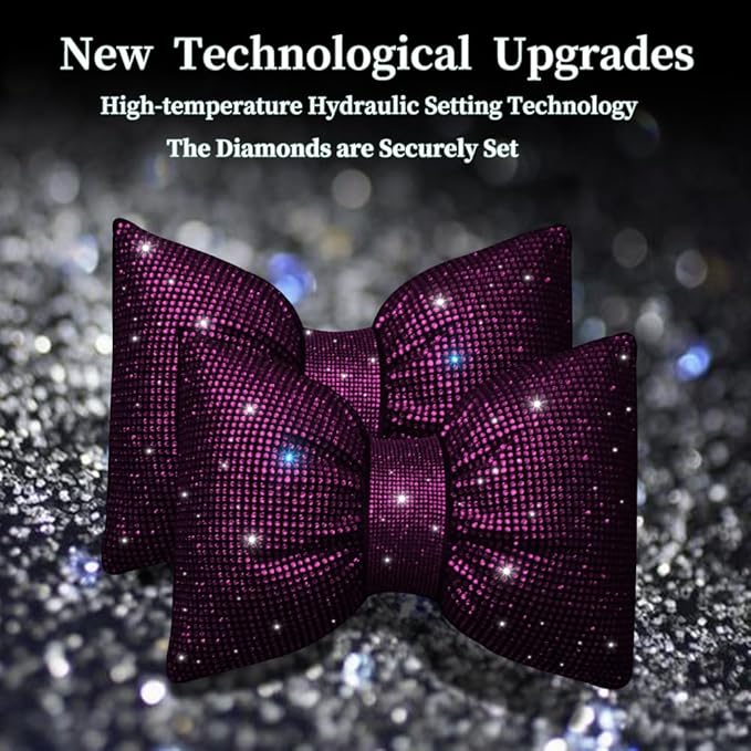 Crystal Seat Head-Rest Pillow Bow Tie Car Neck Headrest Cushion Bling Bling Rhinestones Diamond for Car Girls and Women Neck Support Interior Bling Accessories Purple 2Pcs