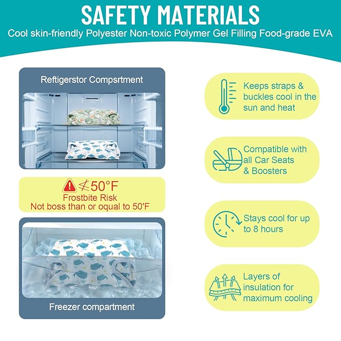 KAKIBLIN Car Seat Cooling Pad, Stroller Cooling Pad for Baby, Universal Double Sided Cooler Pads Gel CarSeat Cooling Pad for Baby Stroller,Chair,Chilling Pads Keep Cool in Summer (Blue)