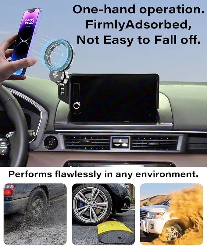 Car Phone Holder for Honda Pilot 2023 2024 2025 2026 Accessories Apply to 7/9 Inch Touch Screen Fixed Clip Magnetic Cell Phone Mount Hands-Free 360 Degree Rotation