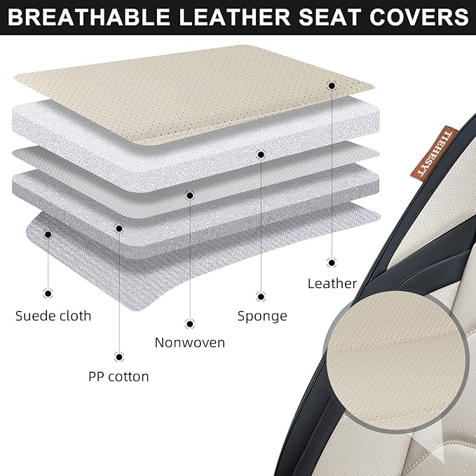Car Seat Covers Front Pair, Breathable Nappa Leather Car Seat Cushions 2PCS, Auto Interiors Universal Fit for Most Cars, Compatible Automotive Vehicles(Sedan/SUV/Van), Black & White