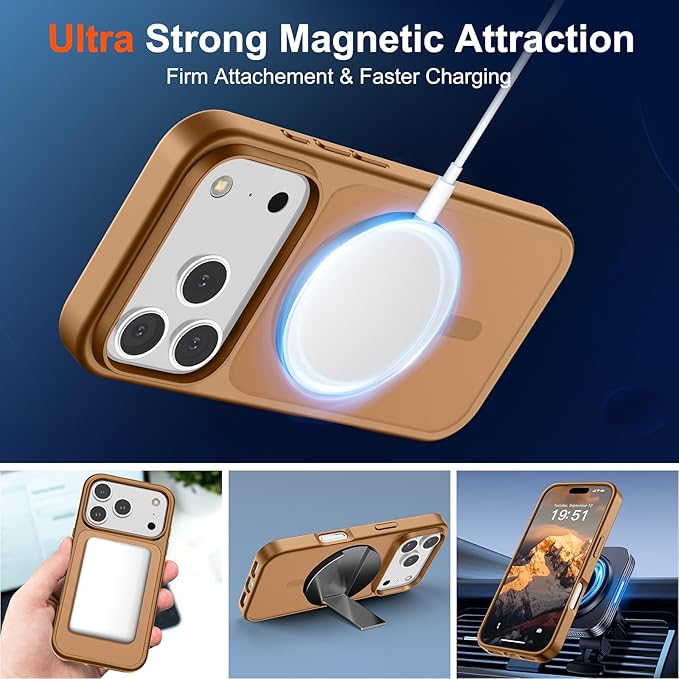 SUPFINE Magnetic for iPhone 17 Pro Max Case (Compatible with MagSafe)(Military Grade Drop Protection) Translucent Matte Shockproof with Anti-Fingerprint Phone Cover,Brown