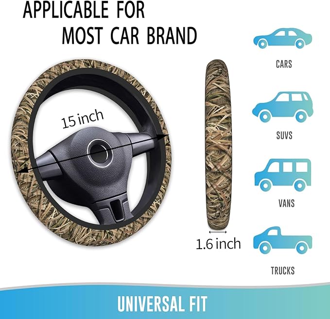 Elastic Steering Wheel Cover Car Accessories Cute Universal 15 Inch Absorbing Sweat Non-Slip Breathable for Man - Mossy Oak Shadow Grass Blades
