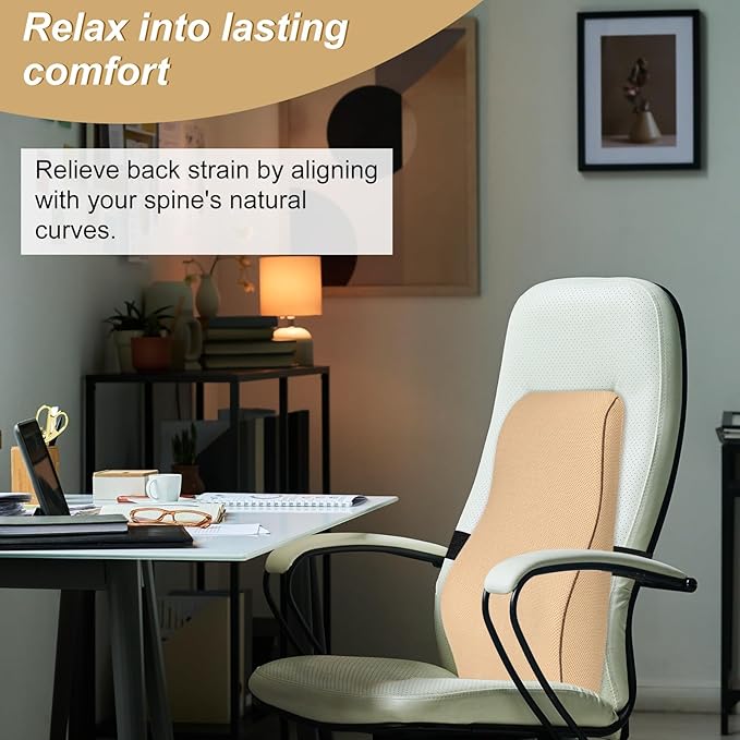 HARFINGTON Lumbar Support Pillow Memory Foam Gaming Office Chair Desk Ergonomic Back Cushion for Home Driving Car Seat, Camel