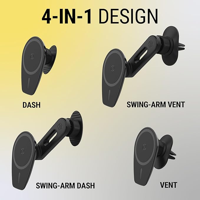 Scosche MPMSODVM MagicMount Pro MS 4-in-1 Magnetic Dashboard/Windshield/Vent Car Mount with Adjustable Swing-Arm, Cell Phone Holder Compatible with iPhone 16/15/14/13/12 Series and MagSafe Case