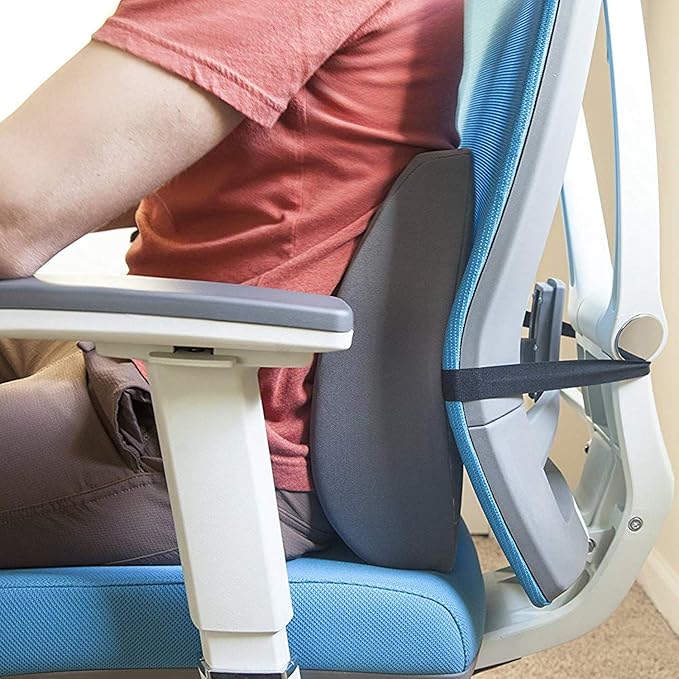 DMI Lumbar Support Pillow for Chair to Assist with Back Support with Removable Washable Cover and Firm Insert to Ease Lower Back Pain While Improving Posture, 14 x 13 x 5, Contoured Foam, Elite, Gray