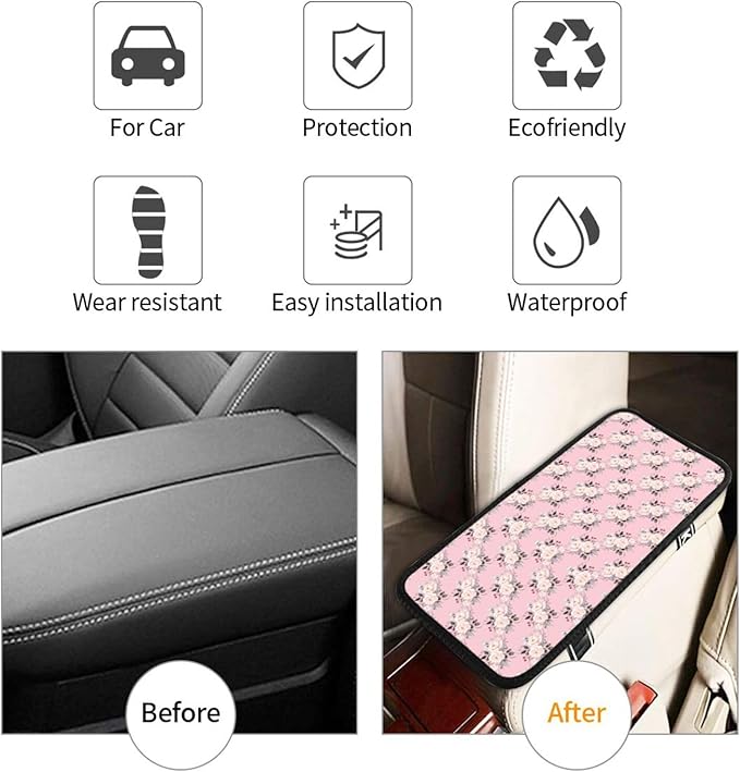 Car Armrest Cover Auto Center Console Pad Arm Rest Cushion Soft Car Accessories Universal for Most Vehicle (Vintage Floral Bouquets Flowers Pattern Design)