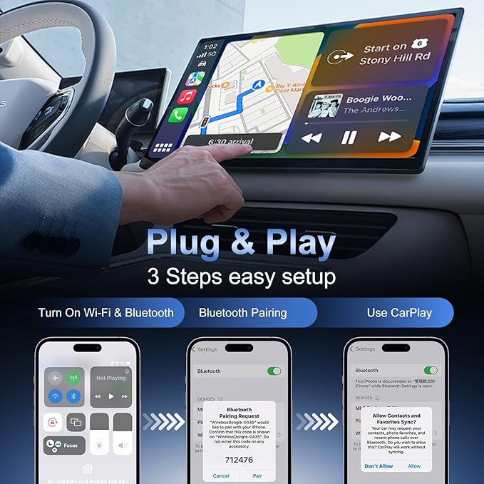 Mini Wireless Adapter for Carplay & Android Auto, 2026 Upgraded, Converts Wired to Wireless CarPlay Dongle, Plug & Play, Fast Stable Connection, Compact Design for iPhone & Android with USB/USB-C