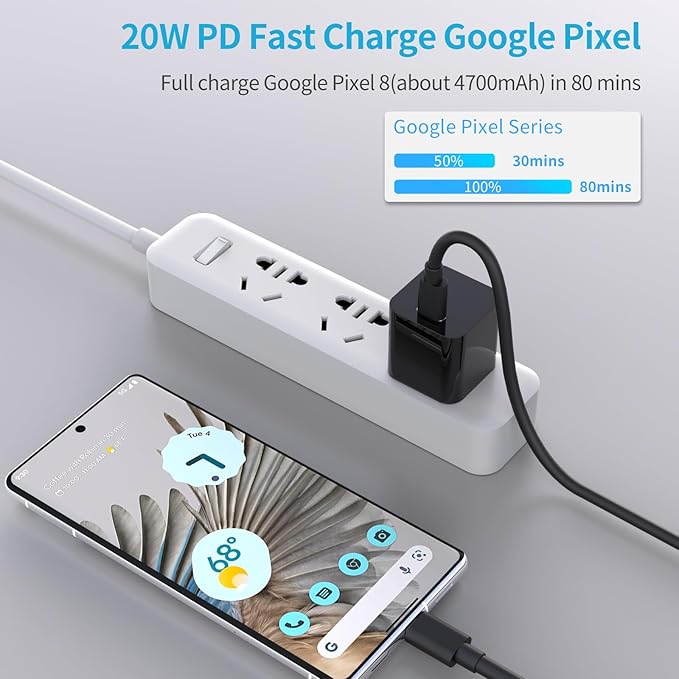 USB C Fast Charger Kits for Google Pixel 10 Pro XL/10/9 Pro Fold/8/7/7 Pro, Samsung S26/S25+, Looptimo 48W PD&QC 3.0 Car Cigarette Lighter Adapter + 20W Wall Charger Block + 2 Pack Type C Cable 3.3ft