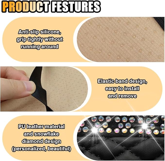 Bling Leather Car Armrest Seat Box Cover, Car Console Armrest Cover with Crystal Rhinestones, Anti-Scratch Waterproof Auto Center Console Protector Cushion Pad for Car SUV Truck (Black)