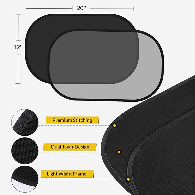 4 Pack Car Window Shade - 20″ × 12″ Car Side Window Covers for Baby, Cars Window Sun Shade, Glare Shield and UV Rays Protection for Your Child, Mesh Window Shades for Baby