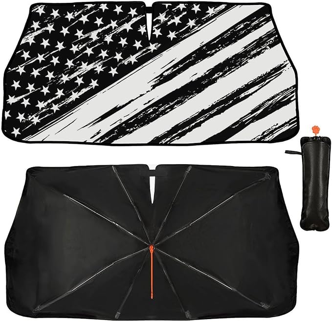 CHILL·TEK Funny Car Windshield Sun Shade Umbrella, American Flag Car Sun Shade Umbrella, Block UV Rays Heat Foldable Windshield Umbrella Sun Visor Protector - Keep Vehicle Cool for Cars SUV
