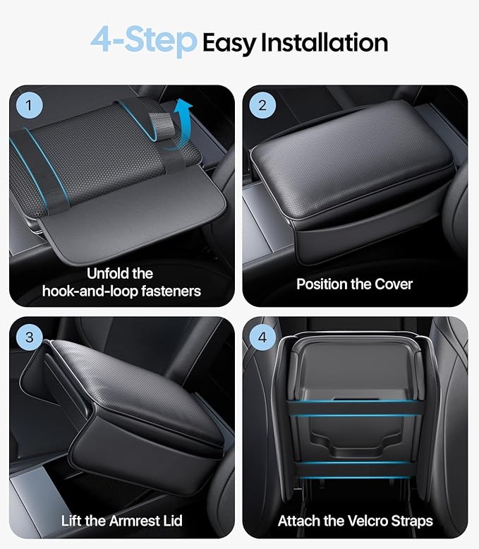 Wigoo Center Console Lid Cover for Tesla Model Y Juniper 2025-2026 & Model 3 Highland 2024-2026 (Standard, Premium & Performance), [Soft Support] Nappa Leather Armrest Protector Cover, Black