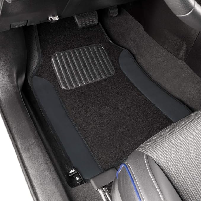 BDK Premium Gray Carpet Floor Mats for Cars - Universal Fit Interior 4-Piece Car Mats Full Set with Vinyl Heel Pad Protector - Cute Car Accessories Interior Floor Covers for SUVs & Trucks