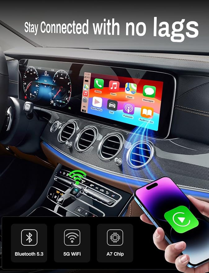 2-in-1 Wireless CarPlay Adapter 2026 Support Apple CarPlay & Android Auto, Mini Bluetooth USB A & USB C Dongle Convert Wired to Wireless Compatible with iPhone & Android