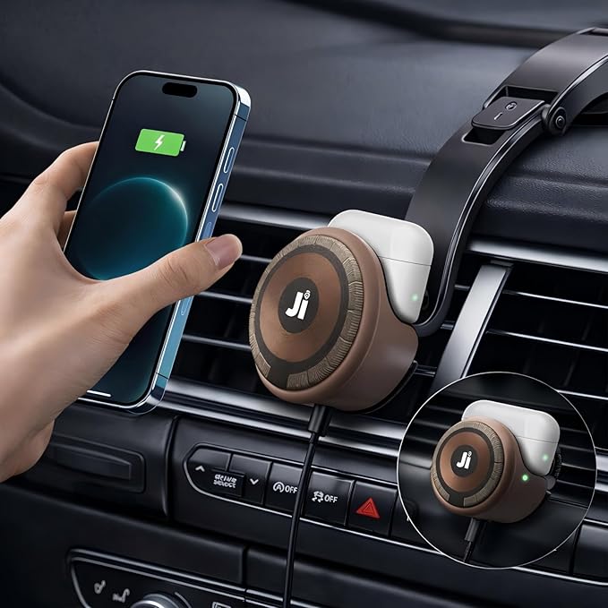 LNCOON Magnetic Car Mount Charger,3-in-1,15W Fast Charging,Strong Magnets,Car Mount Charger for Windshield/Vent/Dash, Compatible with iPhone 17-12 & Magnetic Watch/Headphones,PC&Aluminum Shell