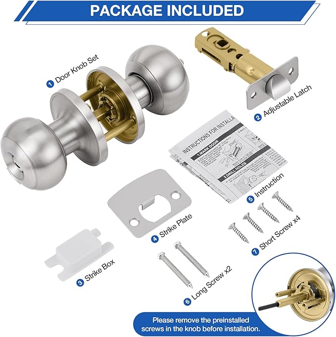 Plustool 8 Pack Brushed Nickel Door Knobs,Privacy Door Knob with Lock, Interior Doorknobs Silver, Keyless Door Locks Set for Bedrooms Bathrooms, Reversible for Left/Right Door Handle