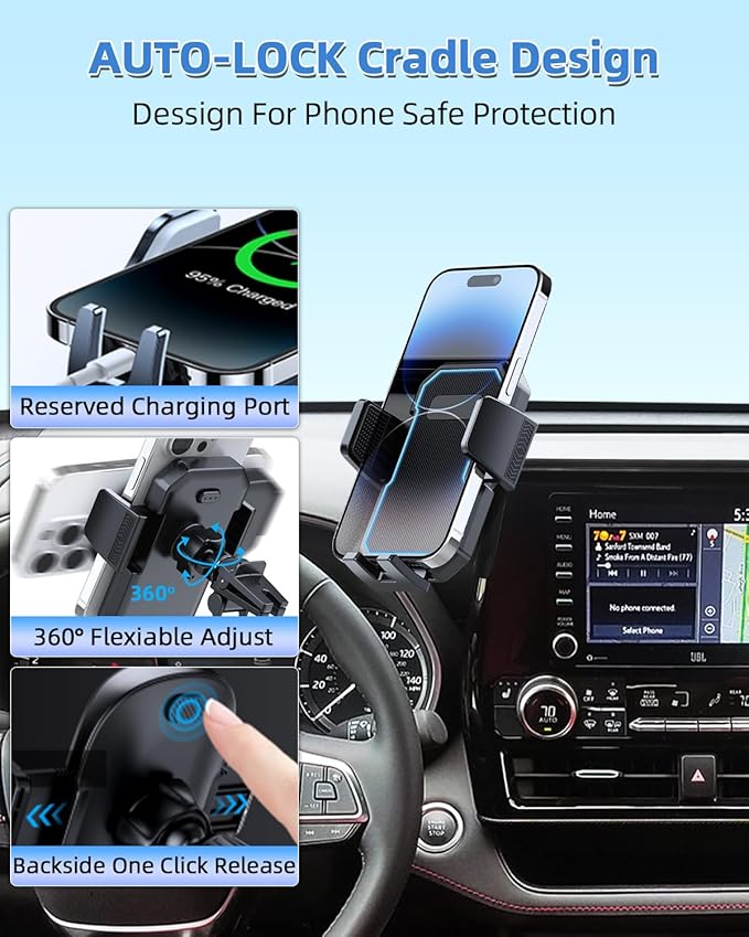 PZK Car Phone Mount for 2020 2021-2025 2026 Toyota Highlander L/LE/Hybrid XLE/Nightshade Accessories 8-inch Screen Auto Lock Car Phone Holder 360° Rotation Cradles Not Affect Vent (Not fit 12.3 inch)