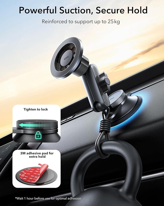 ESR OmniLock for MagSafe Car Mount, Vacuum Magnetic Car Mount, 360° Adjustable Car Magnetic Phone Holder,Suction Cup Phone Holders for Your Car,for iPhone 17e/17/16/15/14/13/12/Samsung,All Smartphones
