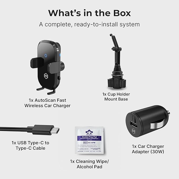 Wireless Car Charger Mount - Auto Scan & Auto Grip Car Phone Mount - Compatible with iPhone 14/15/16/17 & iPhone Air - Fast Charger Car Mount Accessories for Cup Holder