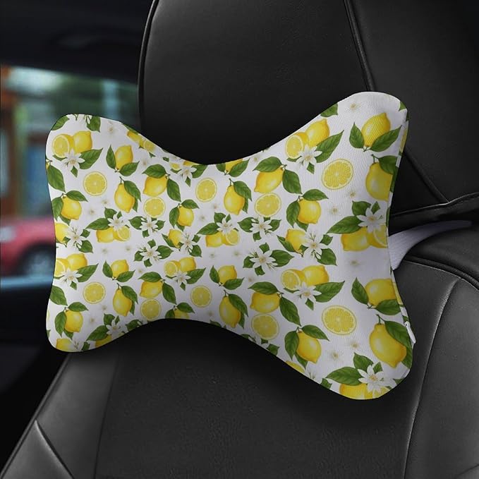Car Neck Pillows Bone Shape 2 Pack Headrest Fit for Cars Pillow for Home and Office Chair Nap/Neck Pain Relief, Compatible with Yellow Lemon