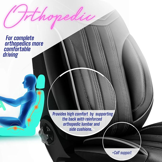 Premium Car Seat Covers Front Seat - Nappa Leather Car Seat Cover for SUV, Cars, Most Pickups, Black-Grey Stitching, Car Seat Protector, Car Seat Covers Front Seats, Car Seat Protector