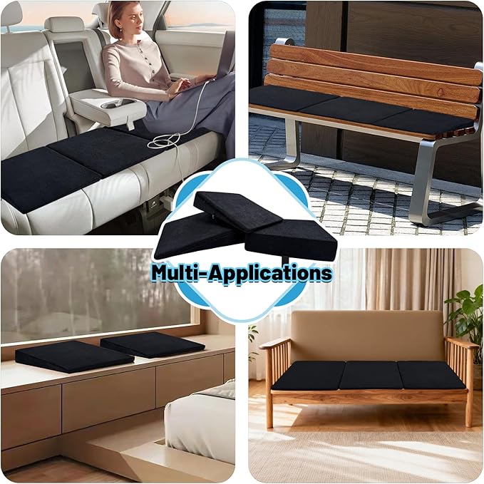 Car Seat Wedge Cushion 3Pcs, Comfortable Car Back Seat Gap Filler to Level Car Backseat, Automotive Foam Wedge Pad for Travel Truck Camping Office & Napping, Black