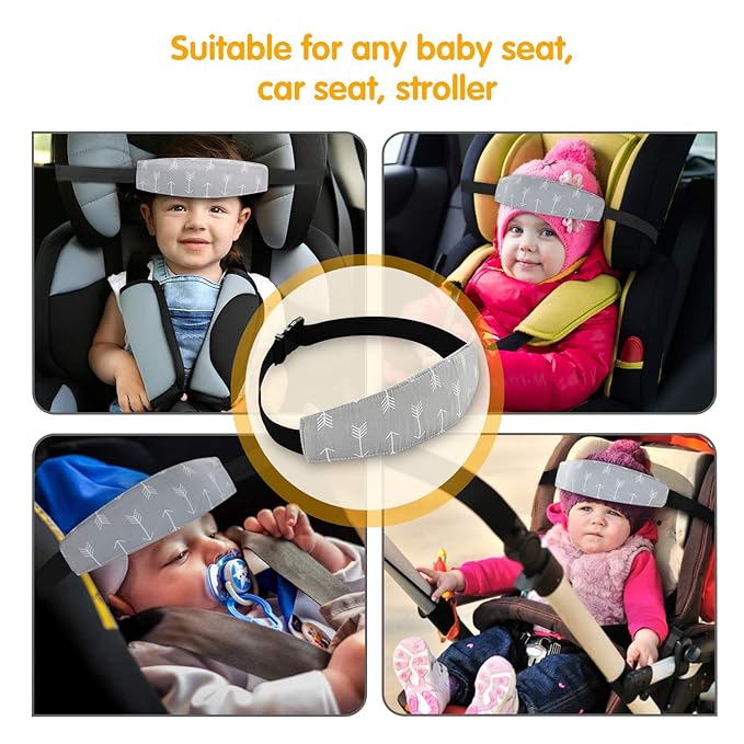 Baby Carseat Head Support,Car seat Straps Pillow Support Ban,Stroller Neck Relief Strap Headrest,Slumber Sling Sleep Positioner for Toddler Infants Child Children Kids(Gery)