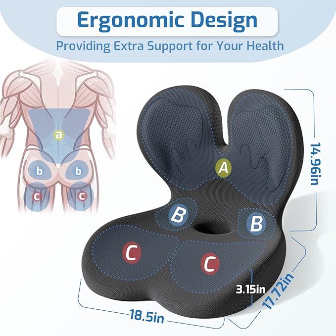 Ergonomic Seat Cushion,Office Chair Cushion with Lumbar Support Pillow,Memory Foam Car Seat Cushions,Designed for Sciatica, Tailbone,Back Pain,Back Cushion for Office,Car,Home Desk Chair