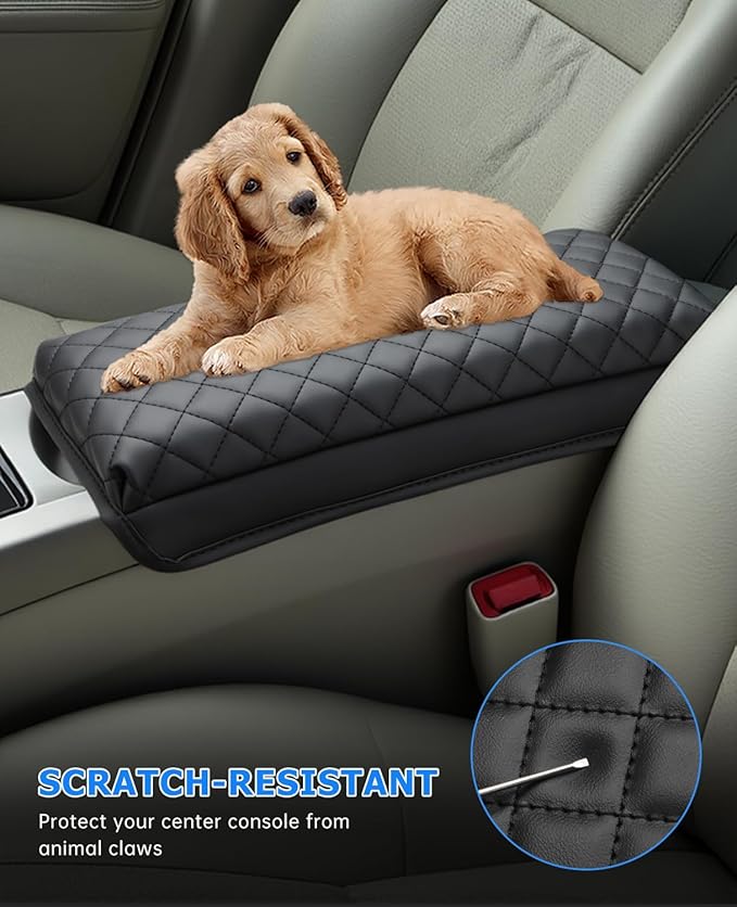 INTGET Center Console Cover for 2004-2009 Toyota Prius Accessories Leather Middle Armrest Cover Pad Car Interior Arm Rest Lid Protector Cushion (Black Stitches, Cushion)