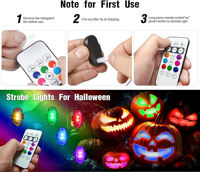 4PCS Wireless LED Strobe Lights with Remote Control, 8 Colors Rechargeable Led Lights Anti-Collision LED Emergency Warning Lights for Car Motorcycle Bike Drone Aircraft