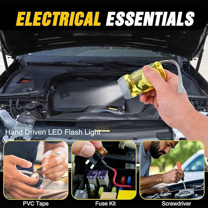 Nilight Car Emergency Kit with Jumper Cable Air Compressor Tire Repair Essential Tools First Aid Alligator Connector Electrical Kit for Travel Camping Outdoor Cars Truck SUV RV
