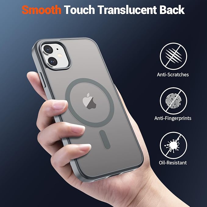 SUPFINE Magnetic for iPhone 11 Phone Case (Compatible with MagSafe) (Military Grade Drop Protection) Slim Translucent Matte Shockproof with Anti-Fingerprint Phone Case,Gray