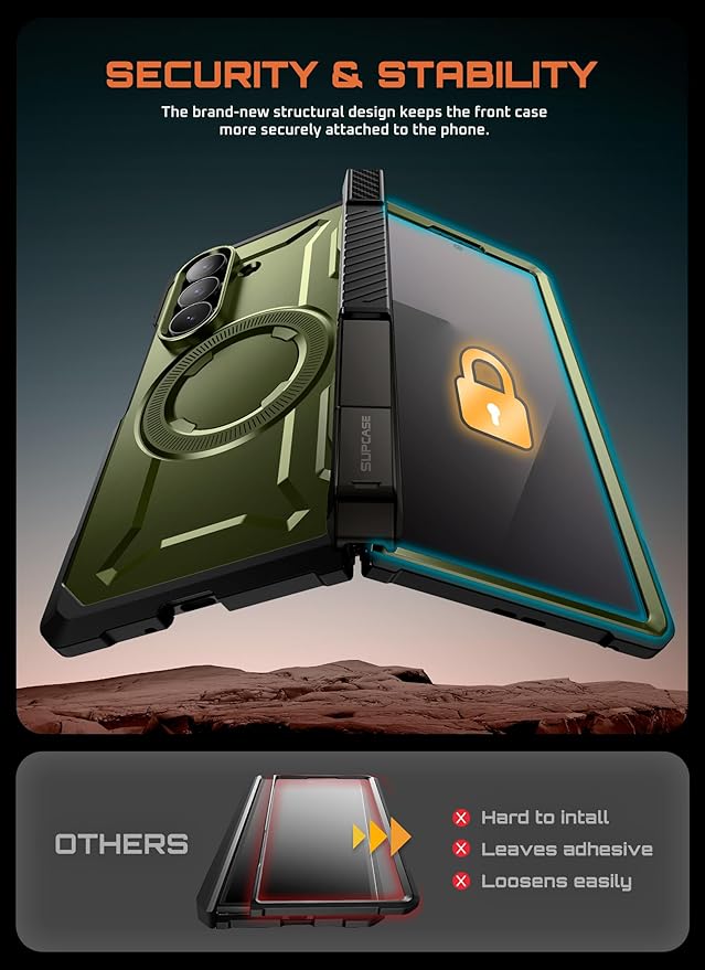 SUPCASE for Samsung Galaxy Z Fold 7 Case with Kickstand (UB Grip), [Compatible with MagSafe] [Built-in Tempered Glass Screen Protector] [Hinge Coverage] Military-Grade Protection Phone Case, Guldan