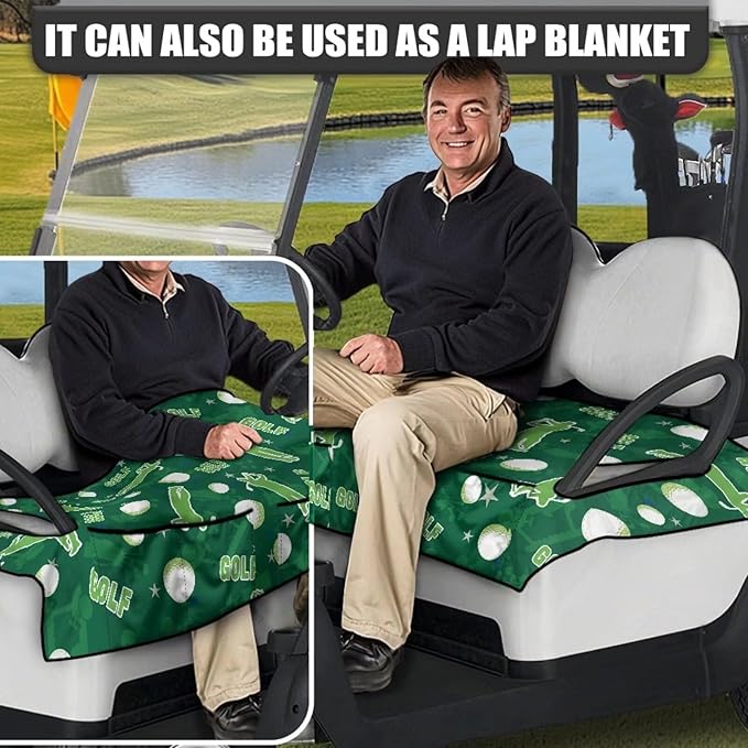 Biyejit Golf Cart Seat Covers with 4 Pockets Golf Cart Seat Towel Blanket Fits 2-Seat Golf Carts, Golf Cart Accessories