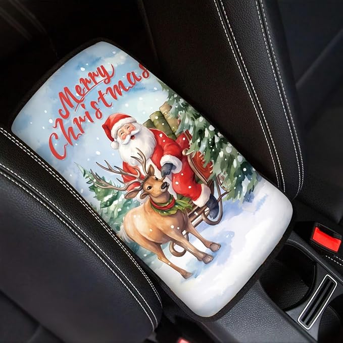 Reindeer Universal Center Console Armrest Soft Pad Protector Cover Non Slip Fits for Most Vehicle,SUV,Truck Car Christmas Decoration