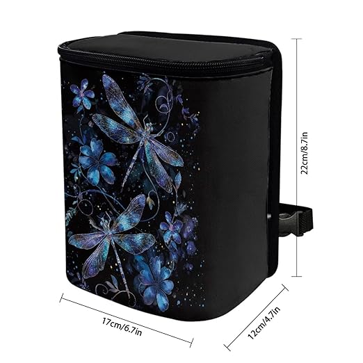 BIGCARJOB Purple Dragonfly Car Trash Can Bin for Back Seat, Leak Proof, Hanging, Vehicle Trash Can for SUV Truck Van, Automotive Garbage Can for Front Seat