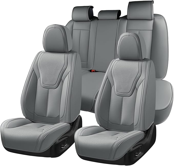 FLORICH Car Seat Cover Full Set, Automotive Seat Covers, Luxury Waterproof Leather Car Seat Protectors, Car Seat Cushions Universal Fit for Most Sedans SUVs Trucks - Grey