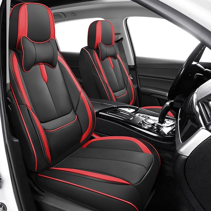 Fit for 98% of Mercedes Benz Car Seat Covers with Headrests, Premium Nappa Leather Seat Cover, Fully Wrapped Protect Modern Style Seat Cover (2-Seat Luxury, Black & Red)