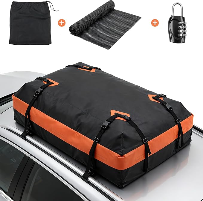 DUMOS Car Rooftop Cargo Carrier 15 Cubic Feet, Car Roof Waterproof PVC Bag, with Anti-Slip Mat,Combination Luggage Lock, Reinforced Straps & Door Hooks,Fit Vehicles with/Without Roof Racks