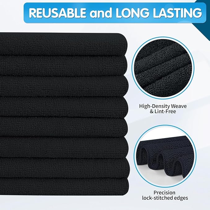 FIXSMITH Black Microfiber Cleaning Cloth -Pack of 50, Highly Absorbent Cleaning Rags, 16"X12" All Purpose Cleaning Towels for Housekeeping, Kitchen, Car, Lint Free and Reusable Microfiber Towels