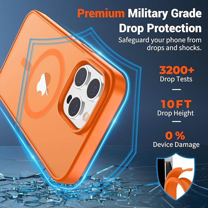 SUPFINE Magnetic for iPhone 13 Pro Case with Screen Protector (Compatible with MagSafe) (Military Grade Drop Protection) Translucent Matte Shockproof Phone Cover,Starry Orange