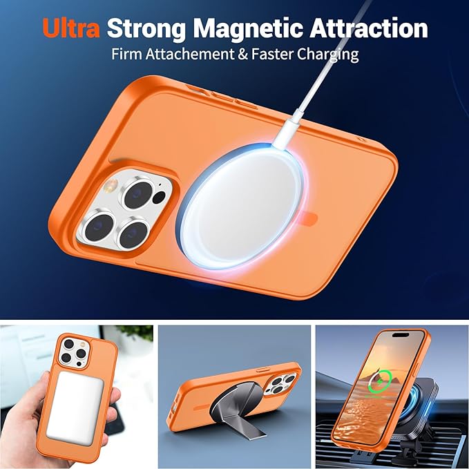 SUPFINE Magnetic for iPhone 14 Pro Case with Screen Protector (Compatible with MagSafe) (Military Grade Drop Protection) Translucent Matte Shockproof Phone Cover,Starry Orange