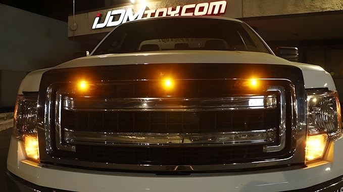 iJDMTOY 3pc Set Custom Retrofit Amber Yellow Front Grille Mesh Mount LED Lighting Kit Compatible with Trucks SUVs