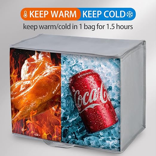 Bodaon 3-Pack Insulated Reusable Grocery Shopping Bag, X-Large Frozen Food Cold, Cooler Bags with Secure Top, Insulated Food/Pizza Delivery Bag, Gray