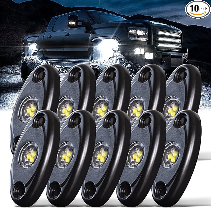 LEDMIRCY LED Rock Lights 10PCS White for Off Road Truck RZR Auto Car Boat ATV SUV Waterproof High Power Neon Trail Rig Lights (Pack of 10,White)