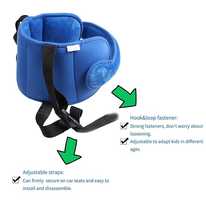 Adjustable Child Car Seat Head Support Band, Adjustable Head and Neck Support Band - A Comfortable Safe Sleep Solution, Blue Head Support Belt
