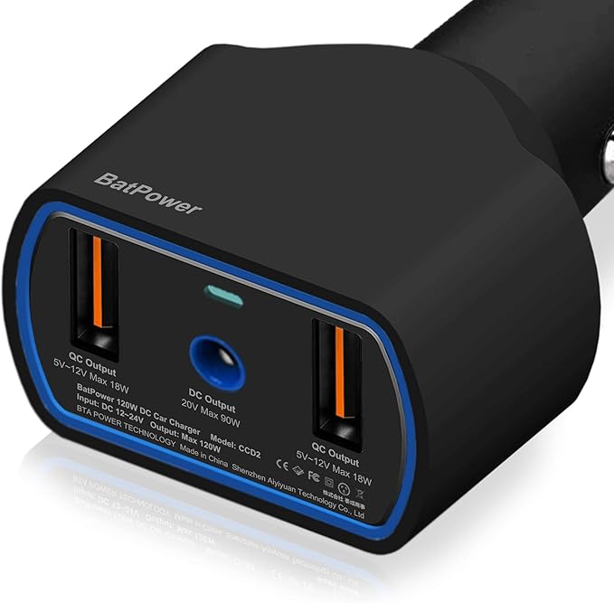 BatPower CCD2 High Power Delivery 120W Car Charger Compatible with Dell Inspiron Latitude XPS Mini Precision Studio Vostro Laptop Notebook DC 12v-24v Auto Adapter