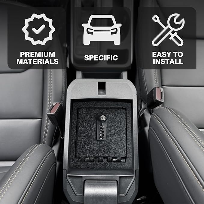 Muslogy Auto Center Console Organizer Safe Vault Lock Box Armrest Storage Compatible With Ford Maverick 2022-2025 2026 Center Console Insert Security Vault Organizer with 4 Digit Combo Password