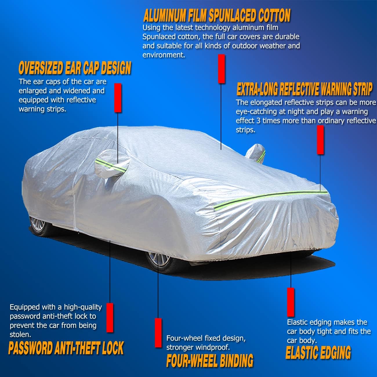 TUCAREST 6 Layers Full Car Cover for SUV- Waterproof, Insulated, Anti-UV, Snow-Proof, Hail-Resistant, Anti-Wind, All-Weather, Thickened Protection, up to 208 in